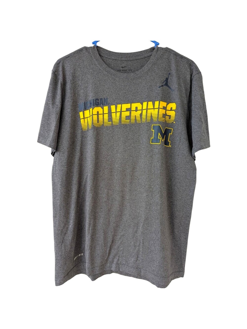 Nike Jordan Michigan Wolverines Football Dri-Fit T-Shirt Large Gray Tee 21.5x27